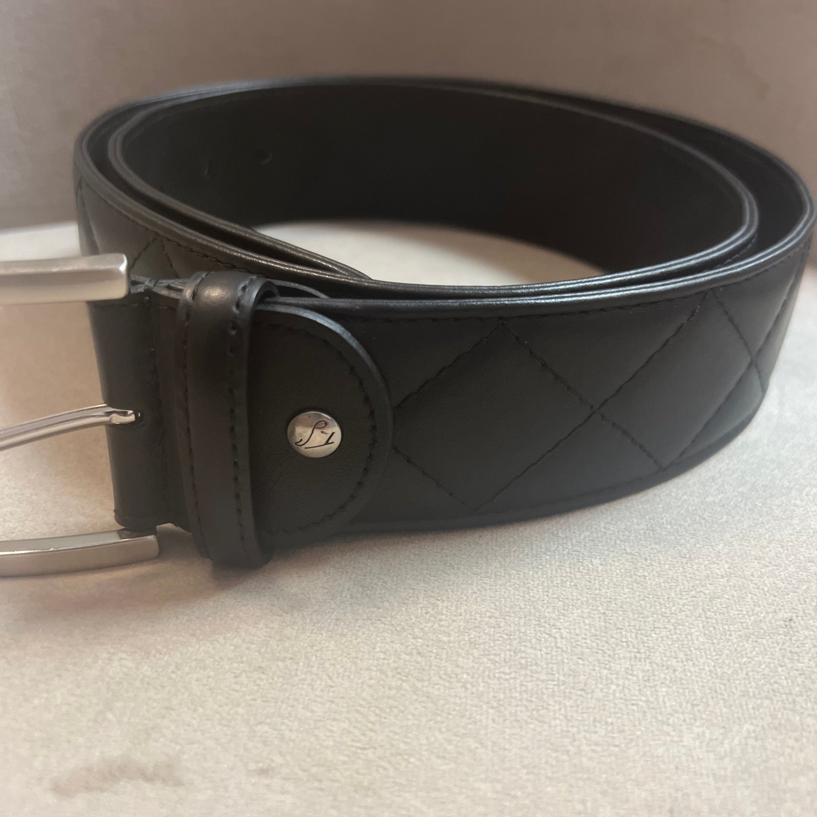 The Tailored Sportsman Quilted C Leather Belt Made in Italy Black